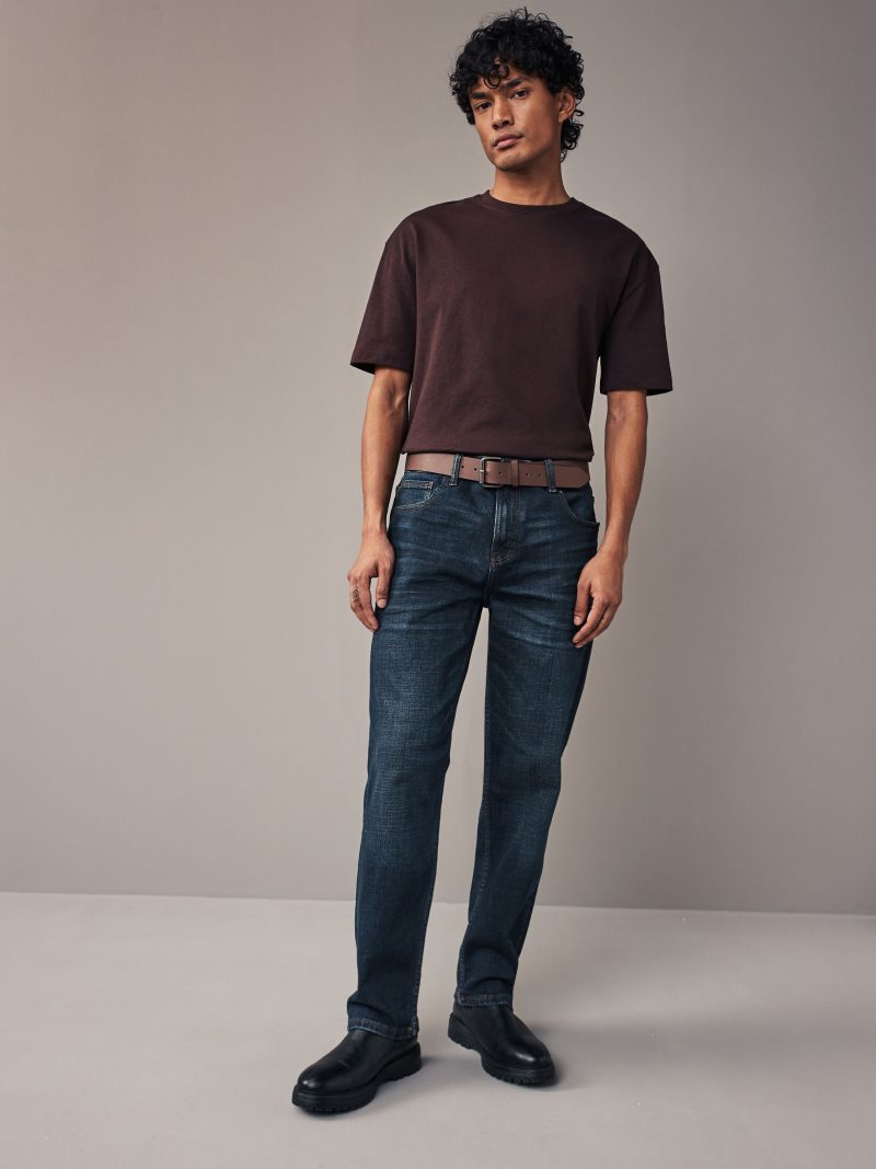 Stuf3849| Blue Washed Straight Fit Belted Authentic Jeans - Image 3
