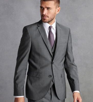 Stuf3889| Grey Tailored Wool Mix Textured Suit Jacket