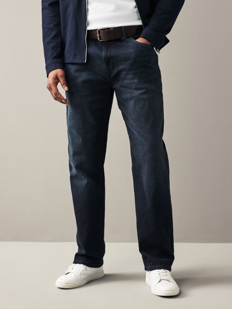 Stuf3845| Blue Ink Straight Fit Belted Authentic Jeans