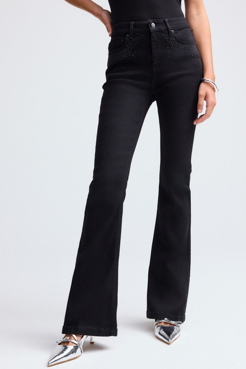 Stuf3865| Black Embellished Supersoft Flare Jeans