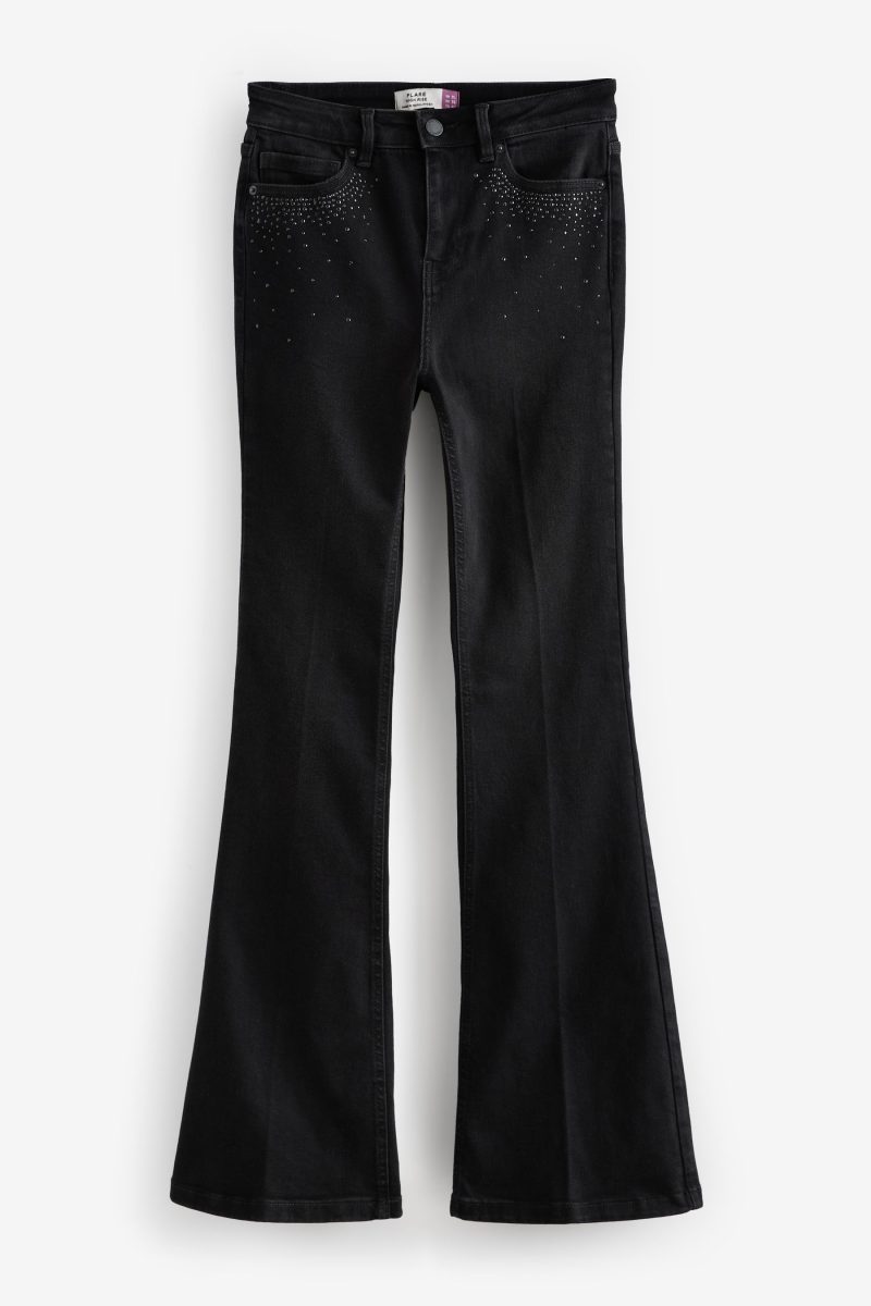 Stuf3865| Black Embellished Supersoft Flare Jeans - Image 4
