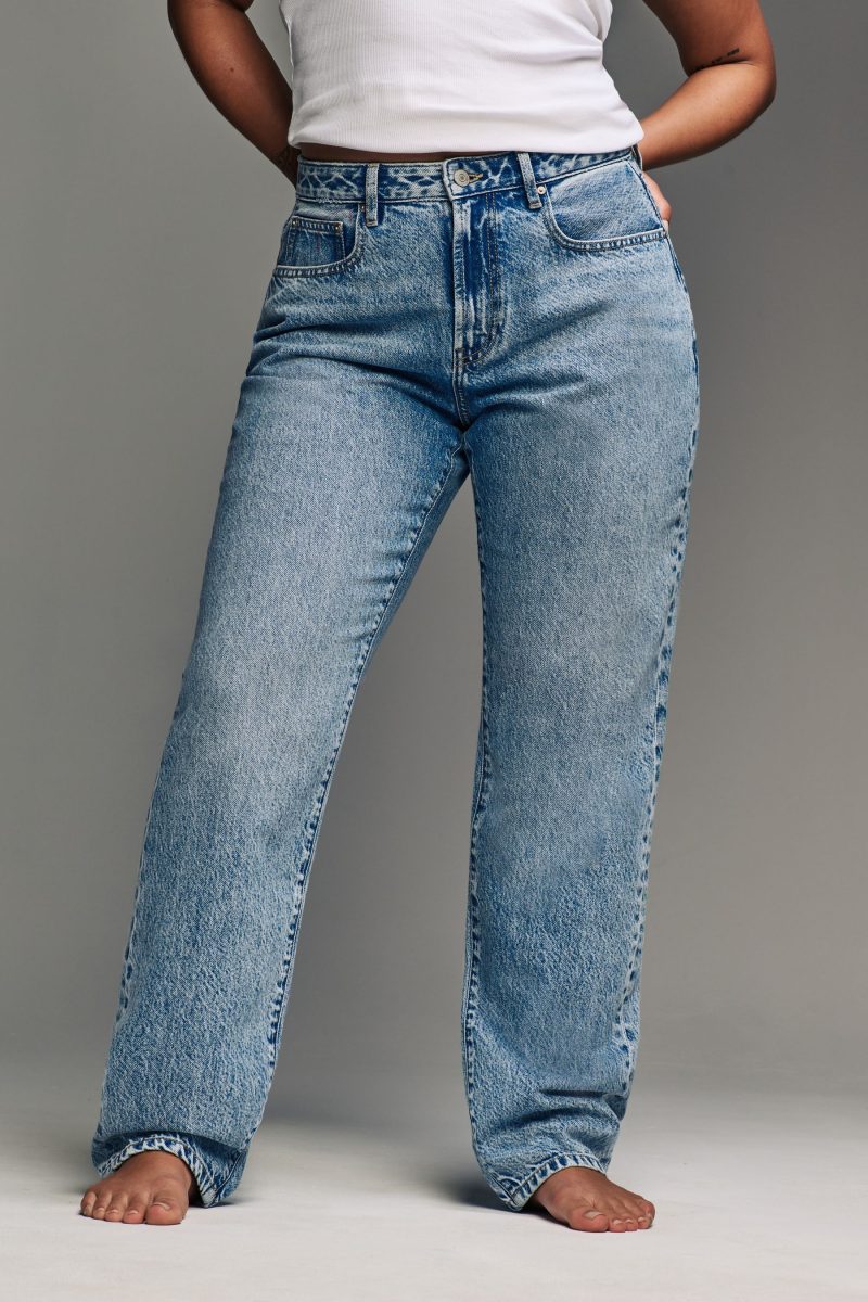 Stuf3860| Mid Blue Hourglass Rigid Straight Leg 100% Cotton Jeans - Image 3
