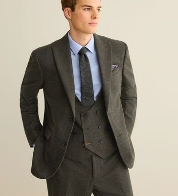Stuf3880| Green Regular Fit Trimmed Check Suit Jacket