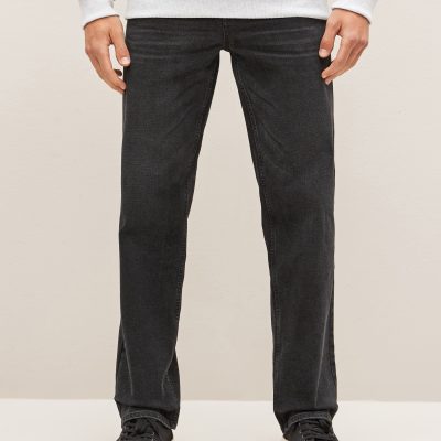 Stuf3844| Black Straight Fit Straight Fit Essential Stretch Jeans