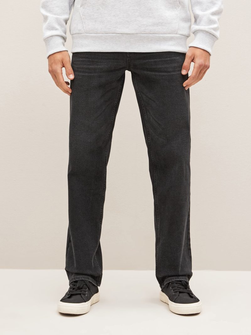 Stuf3844| Black Straight Fit Straight Fit Essential Stretch Jeans