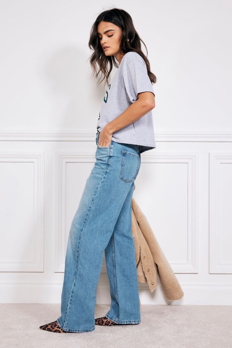Stuf3858| Mid Blue High Rise Relaxed Straight Leg 100% Cotton Jeans