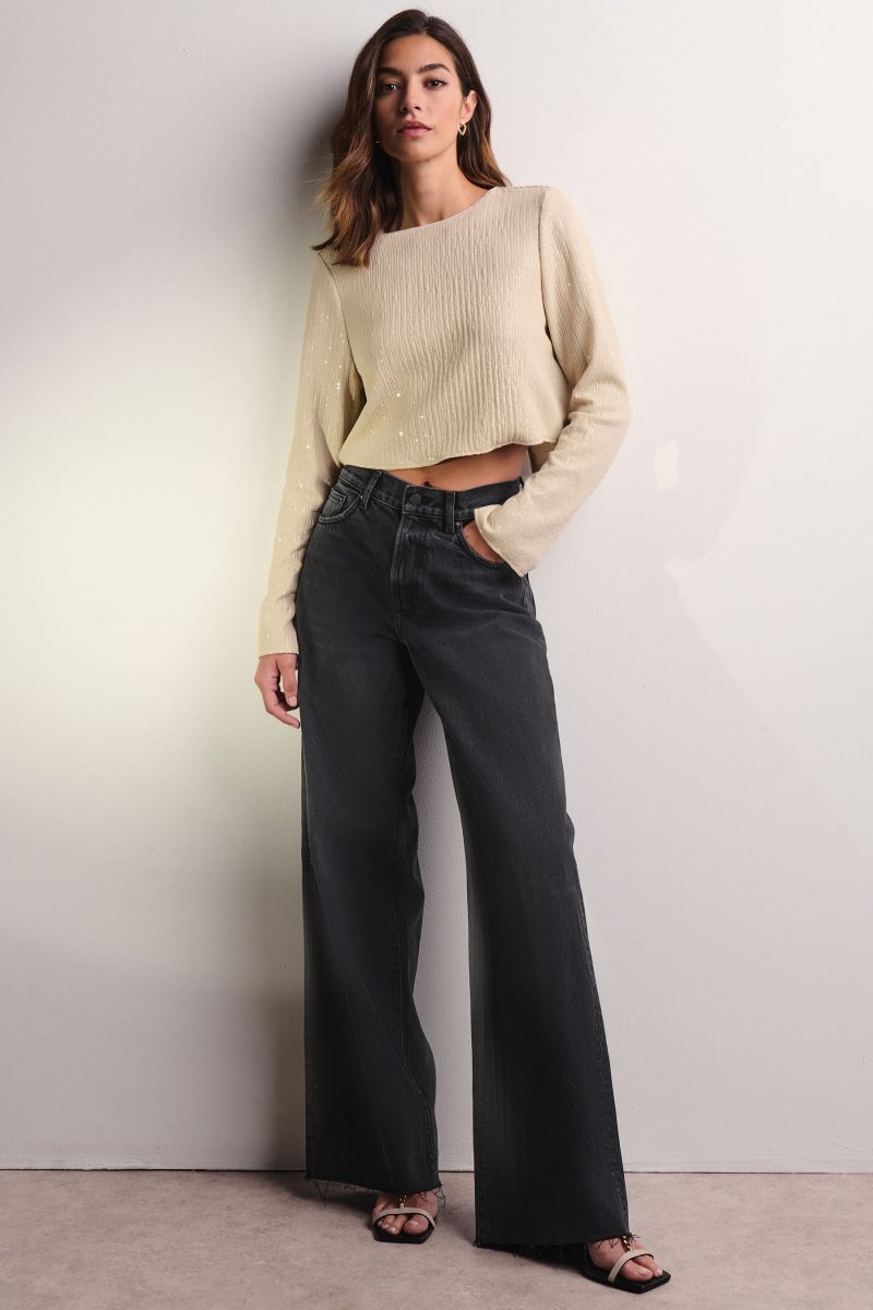 Stuf3862| Washed Black Rigid Wide Leg 100% Cotton Jeans