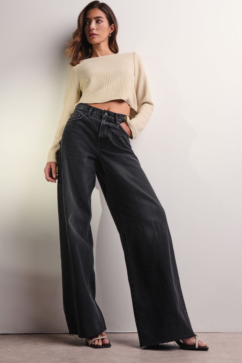 Stuf3862| Washed Black Rigid Wide Leg 100% Cotton Jeans - Image 2