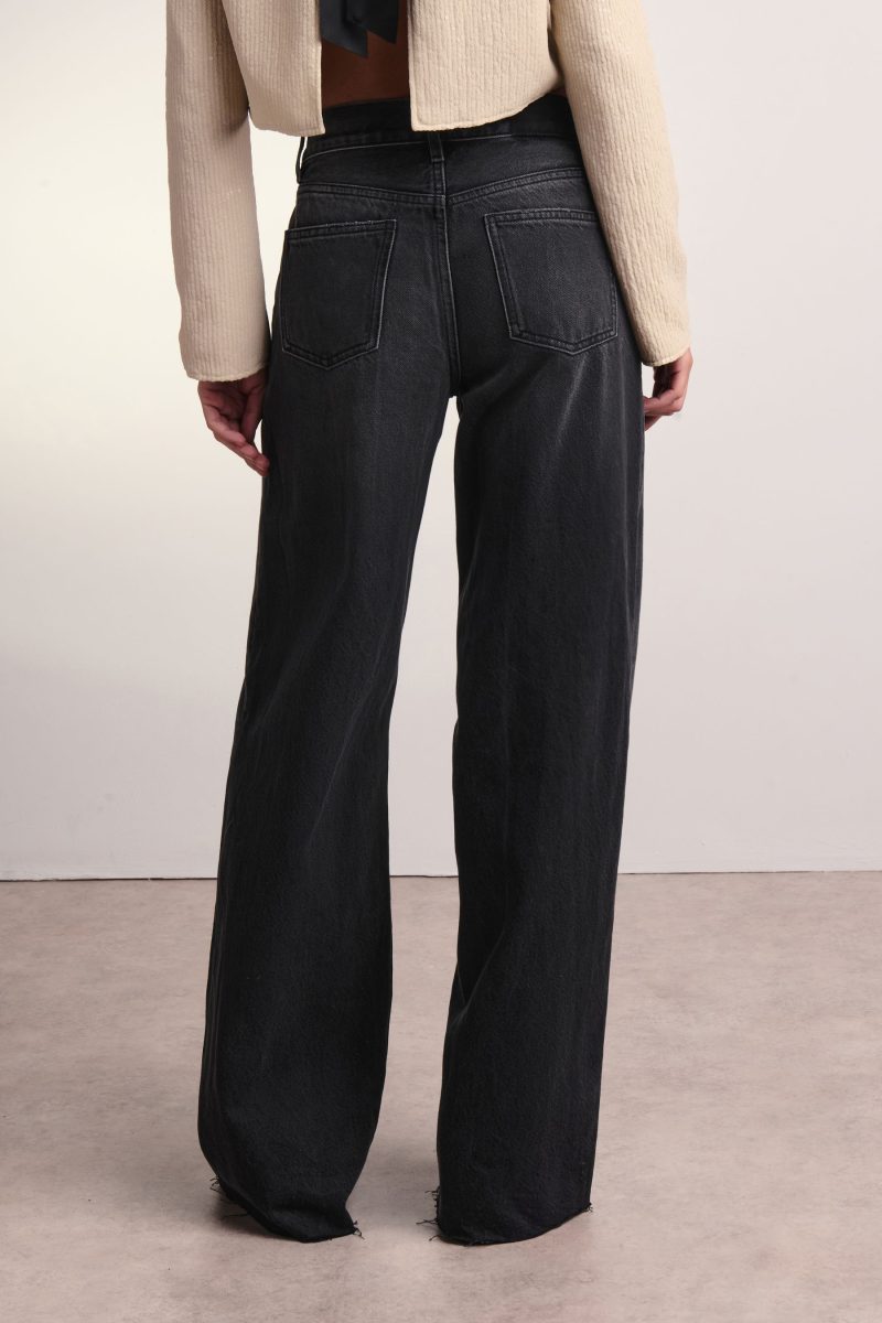 Stuf3862| Washed Black Rigid Wide Leg 100% Cotton Jeans - Image 4