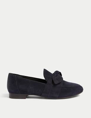 Stuf3873| Wide Fit Suede Bow Flat Loafers