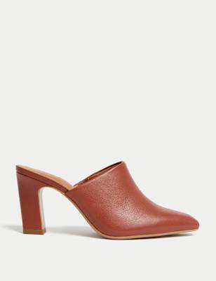 Stuf3876| Leather Statement Heel Pointed Mules