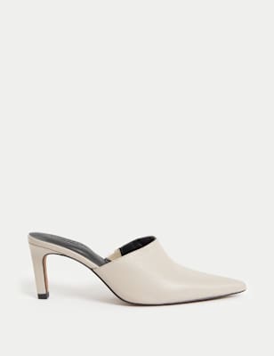 Stuf3869| Leather Slip On Stiletto Heel Pointed Mules