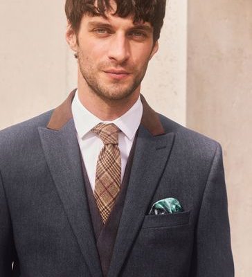 Stuf3881| Navy Tailored Trimmed Donegal Fabric Suit Jacket