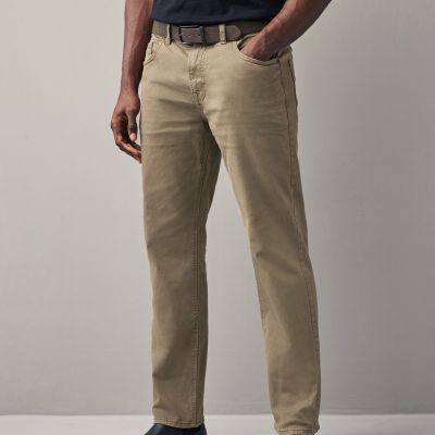 Stuf3852| Tan Brown Straight Fit Belted Authentic Jeans