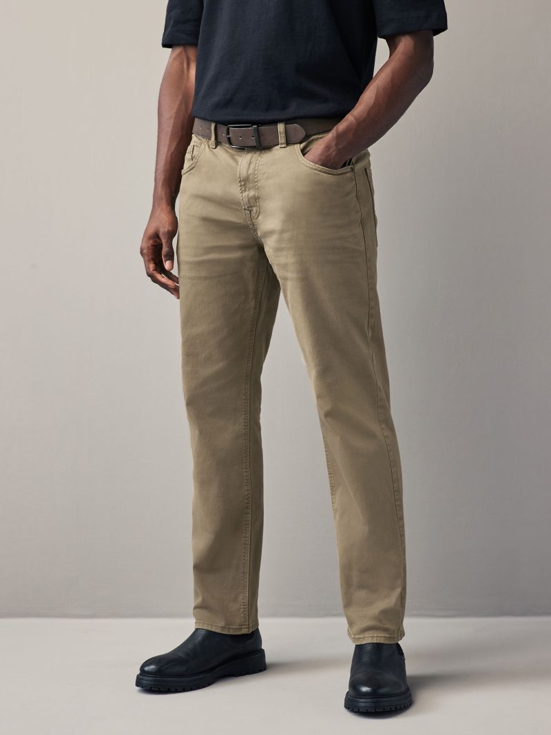 Stuf3852| Tan Brown Straight Fit Belted Authentic Jeans
