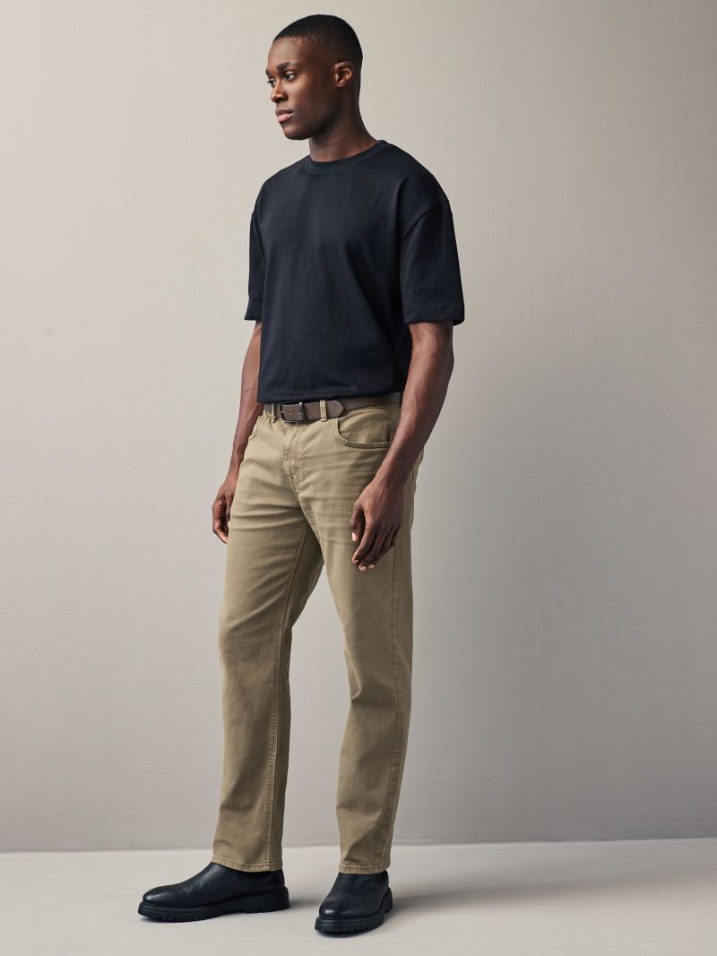 Stuf3852| Tan Brown Straight Fit Belted Authentic Jeans - Image 2