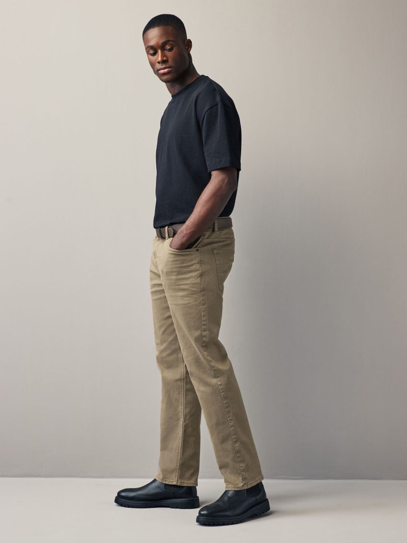 Stuf3852| Tan Brown Straight Fit Belted Authentic Jeans - Image 3